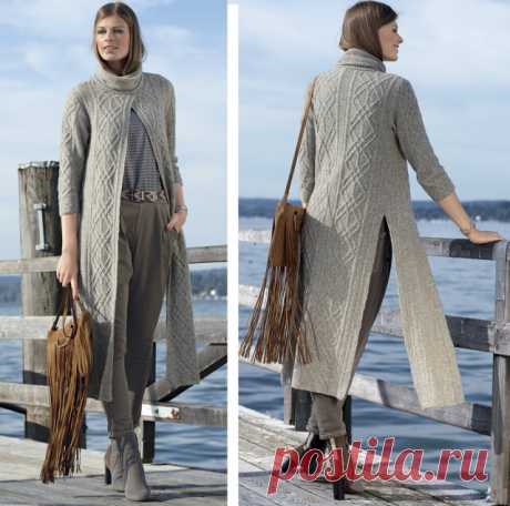 Длинное пальто спицами...