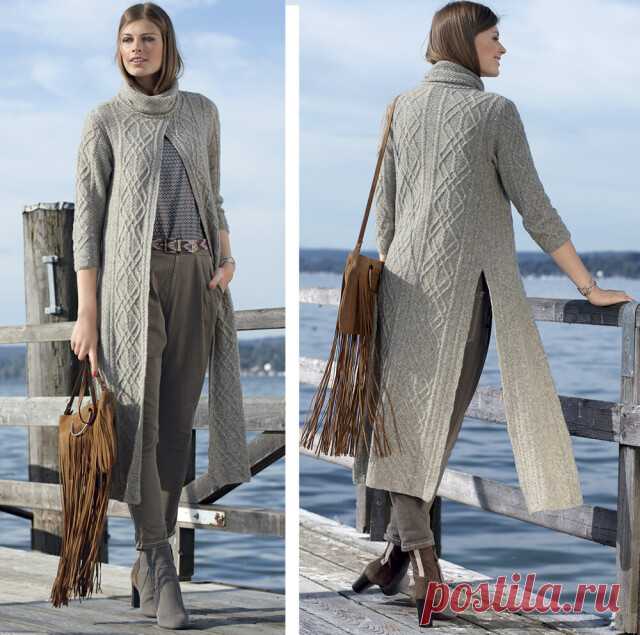 Длинное пальто спицами...
