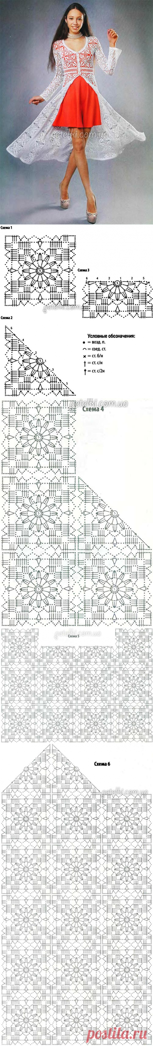Длинный летний кардиган крючком. Описание, схемы вязания