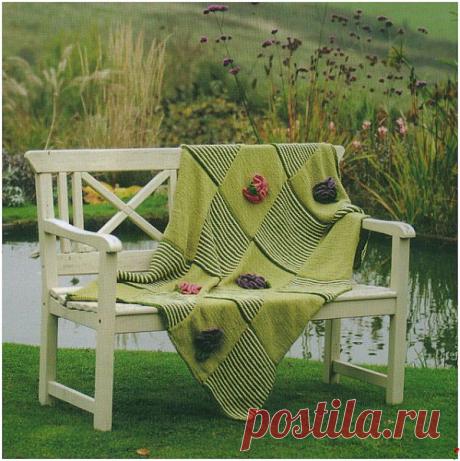 ВЯЖЕМ СПИЦАМИ И КРЮЧКОМ ПЛЕД С ЦВЕТАМИ..