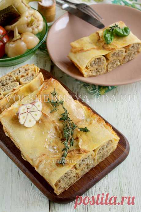 Блинный пирог с курицей и грибами — рецепт с фото | Волшебная Eда.ру