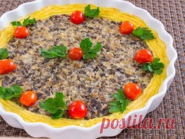 ​Запеканка из картофельного пюре с грибами