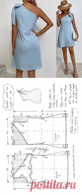 Vestido um ombro só evasê com laço – Marlene Mukai
