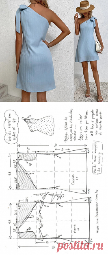 Vestido um ombro só evasê com laço – Marlene Mukai