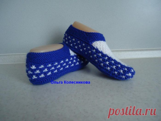 Тапочки спицами.Фото мастер-класс..