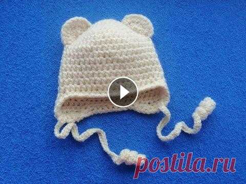 Очень простая шапочка с ушками для младенца крючком Очень простая шапочка с ушками для младенца крючком...
