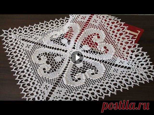 КВАДРАТНАЯ САЛФЕТКА С СЕРДЕЧКАМИ КРЮЧКОМ. ЧАСТЬ 1 Салфетка квадратной формы размером 40х40 см, нитки 