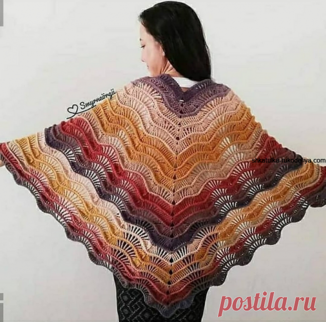 Шаль узором рельефная волна крючком