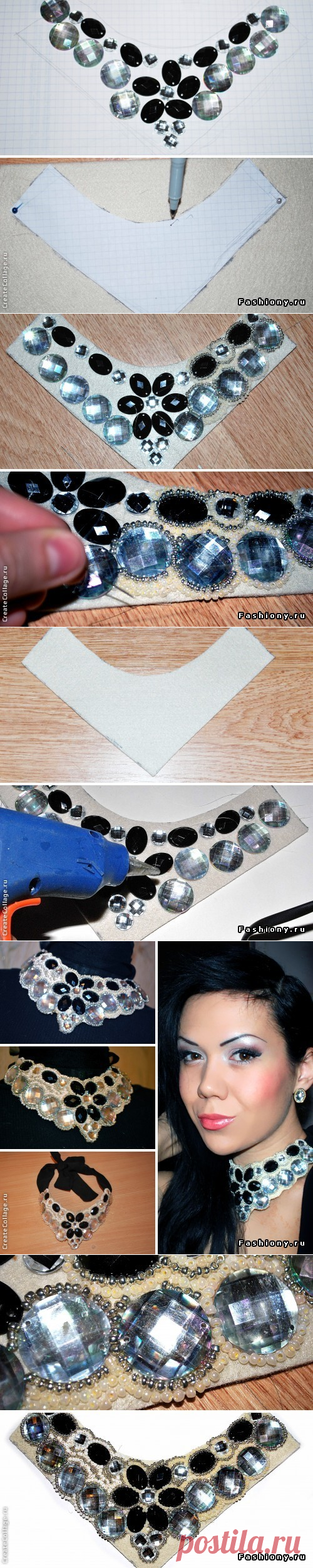 Колье. Вышивка бисером и стразами на войлоке МК / колье со стразами