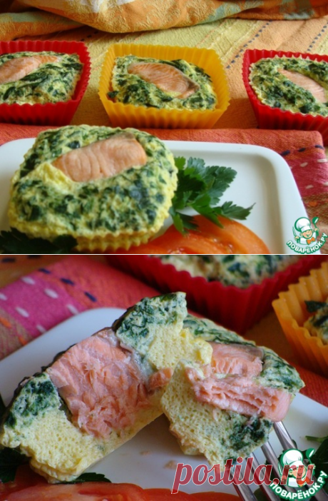 Рыба, запеченная со шпинатом в омлете – кулинарный рецепт
