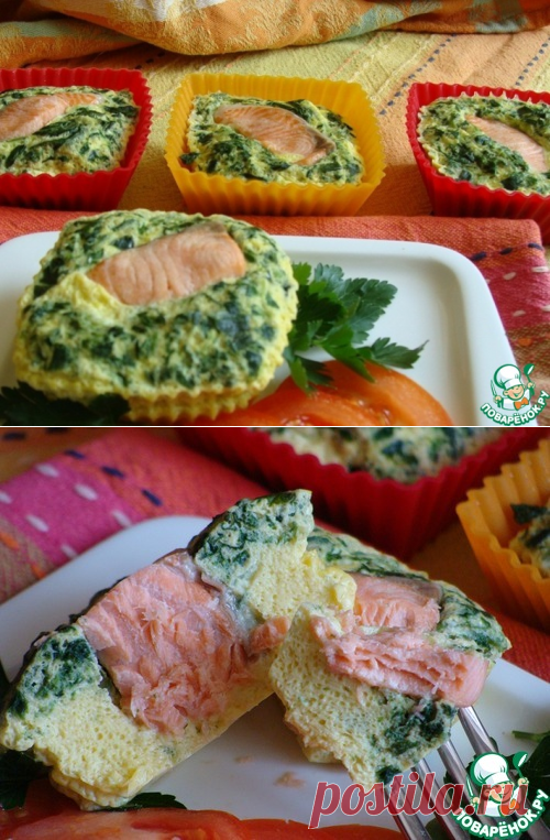 Рыба, запеченная со шпинатом в омлете – кулинарный рецепт