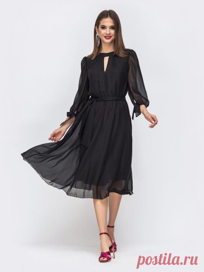 Шифоновое платье-миди с вырезом 