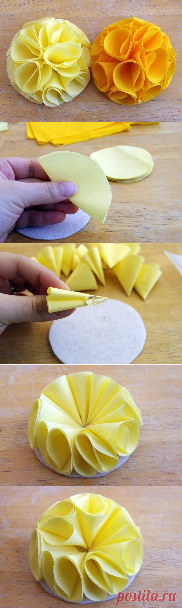 Цветы из кружков ткани