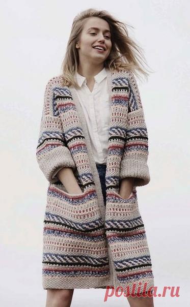 Цветной женский кардиган спицами для прохладных летних вечеров