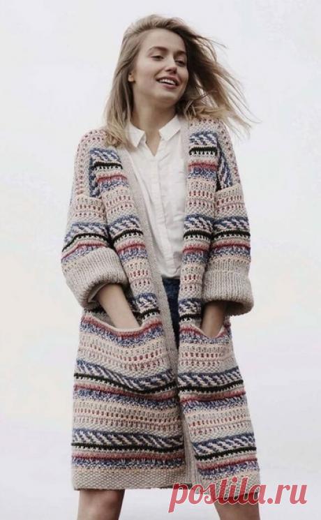 Цветной женский кардиган спицами для прохладных летних вечеров