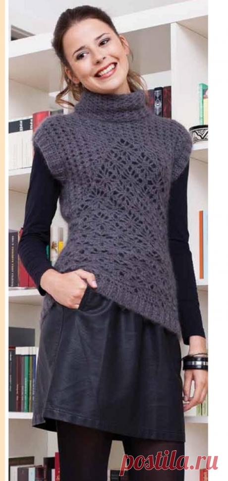 Безрукавка с высоким воротом и декоративной вставкой из ромбов. Крючком. / Обсуждение на LiveInternet - Российский Сервис Онлайн-Дневников