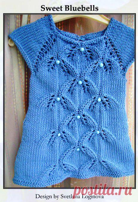 Детское платье Синие цветы колокольчики .