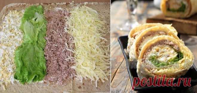 Нежный и вкусный рулет из лаваша с печенью трески - прекрасная альтернатива салату!
