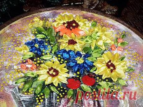 Вышивка лентами на декупаже. - Ярмарка Мастеров - ручная работа, handmade