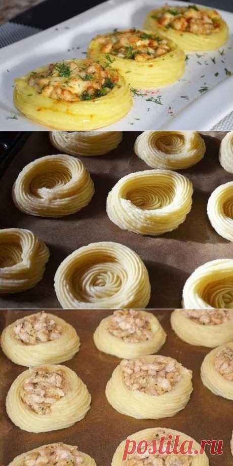 Картофельные «гнёзда» с курицей