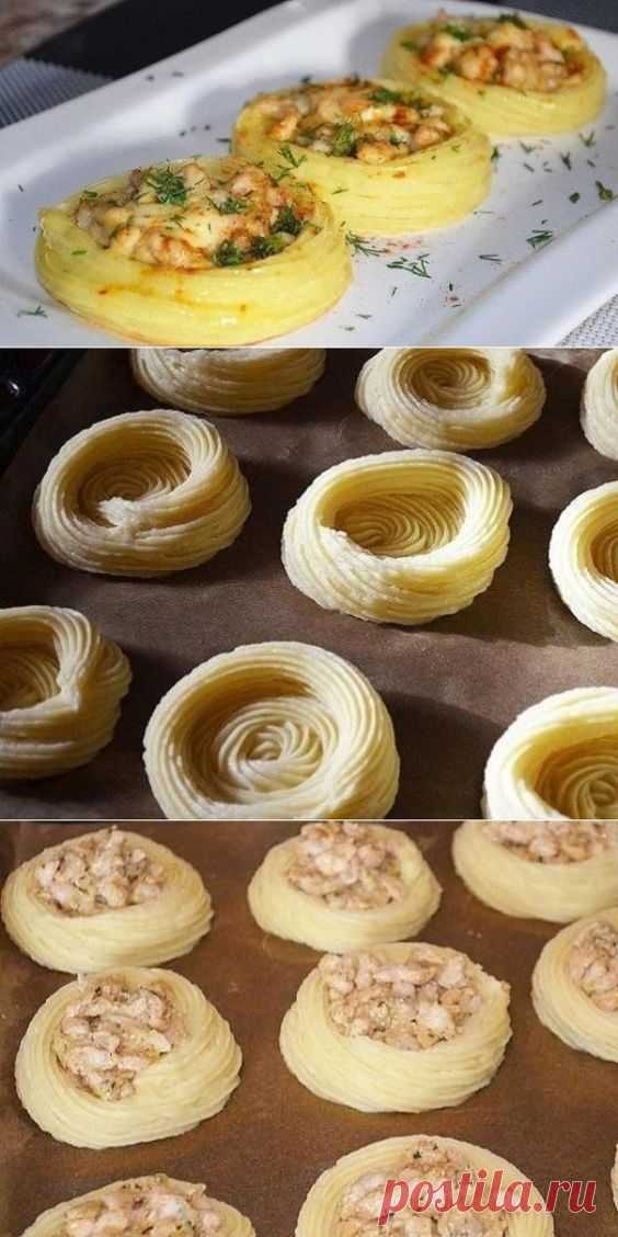 Картофельные «гнёзда» с курицей