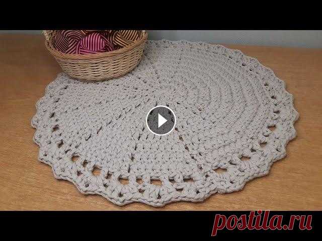 Круглый коврик крючком из трикотажной пряжи. Круглый коврик можно связать из трикотажной пряжи или из шнура....