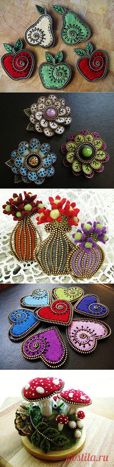 Броши из шерсти и старых молний | Сама могу/ Рукоделие