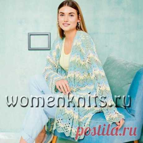 Ажурный кардиган в полоску спицами