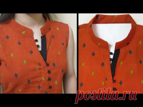 Collar Kurti Front Neck Design With V Placket || Neck Design || Easy Cutting and Stitching