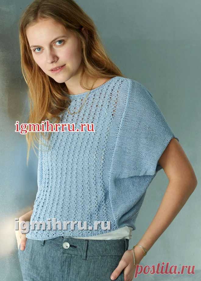 Укороченный джемпер-кимоно с ажурным узором. Спицами. / igmihrru.ru