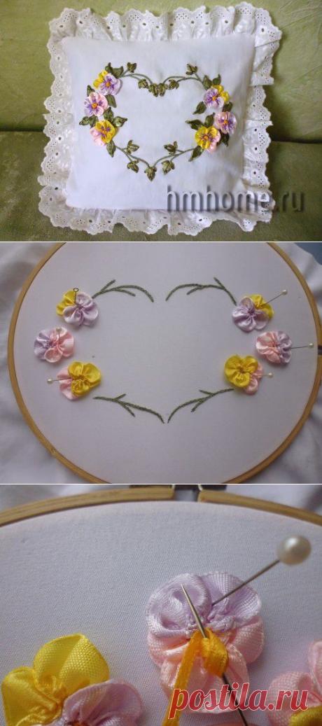 Анютины глазки – вышивка лентами
