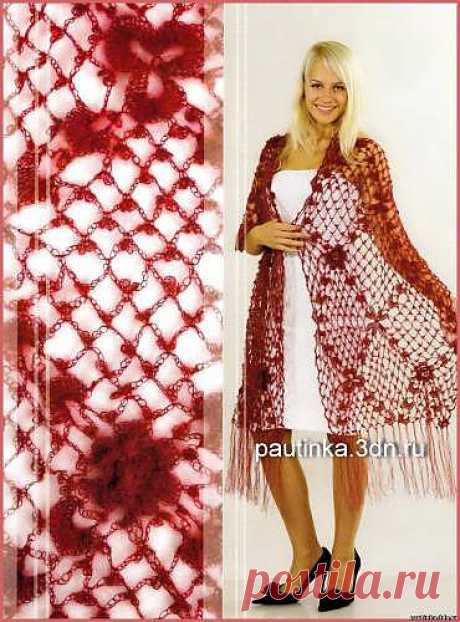 Ажурный широкий шарф. Ажурный шарф схема крючком. - Схемы вязания палантинов - Схемы для вязания - Уроки вязания крючком - Вязание крючком, мотивы, схемы для вязания крючком