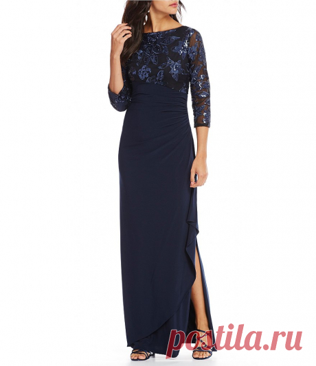 Adrianna Papell Floral Sequin Top Jersey Gown | Dillards