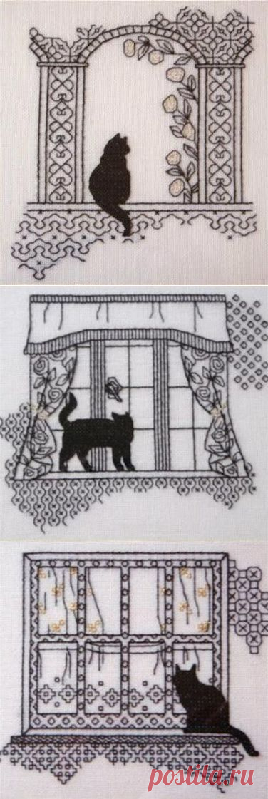 Jusie Sea. Handmade: Cats in Blackwork