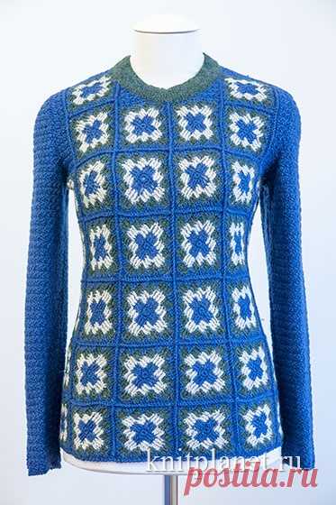 Планета Вязания | Джемпер крючком и круглой горловиной, связанной спицами. Интересные приемы вязания.