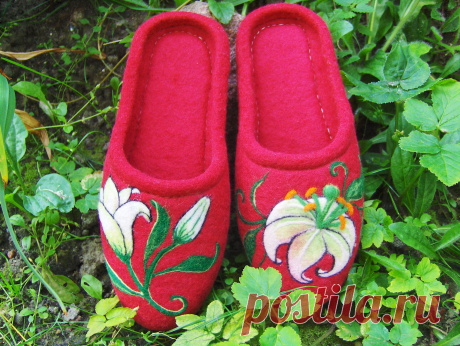 Валяные тапочки ручной работы.