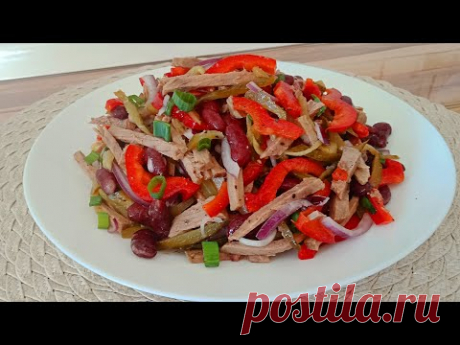 СЫТНЫЙ СОЧНЫЙ МЯСНОЙ САЛАТ БЕЗ МАЙОНЕЗА, ПРОСТОЙ И ВКУСНЫЙ.