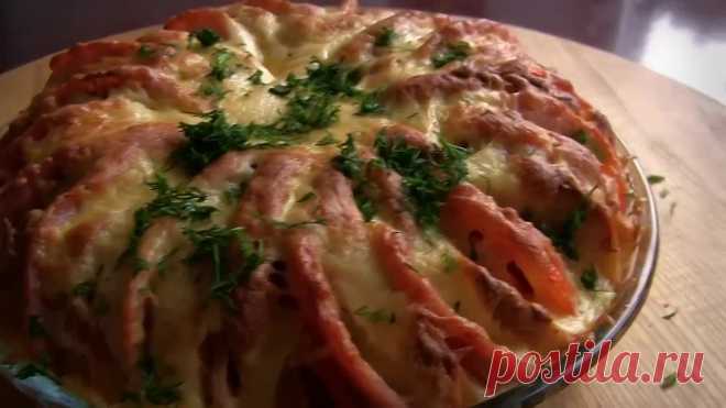 ПИРОГ ИЗ БАТОНА С ВЕТЧИНОЙ И СЫРОМ