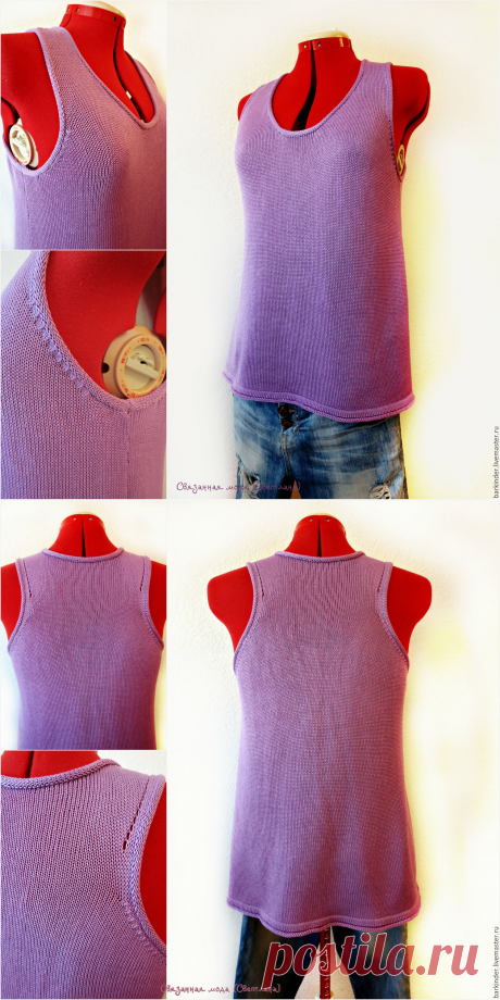 Купить Летний вязаный топ &quot; Майка-алкоголичка&quot; - фиолетовый, топ, вязаный топ