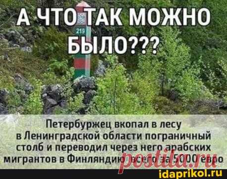 ЧТО ТАК МОЖНО БЫЛО??? Петербуржец вкопал в лесу в Ленинградской области пограничный столб и переводил через него арабских мигрантов в Финляндию всего за 5000 евро - АйДаПрикол