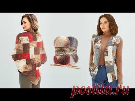 Angora Gold Batik ile Patchwork Şal ve Yelek • Patchwork Shawl and Vest • Пэчворк, Шаль и Жилетvia