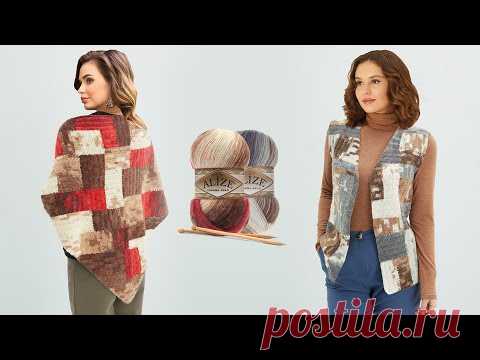 Angora Gold Batik ile Patchwork Şal ve Yelek • Patchwork Shawl and Vest • Пэчворк, Шаль и Жилетvia