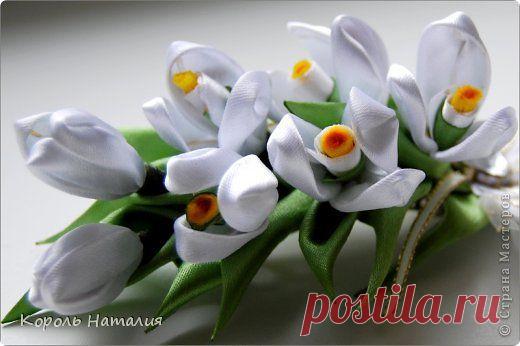 Цветы "Подснежники" из атласных лент. - На день рожденье - Подарки к праздникам - Каталог статей - Рукодел.TV