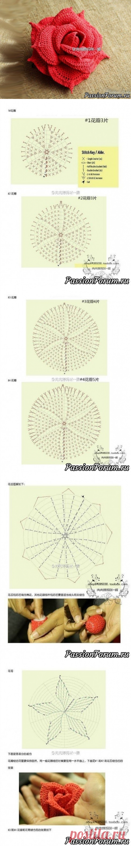 Роза крючком | Вязание крючком для начинающих