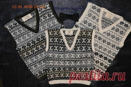 Жилетки мальчикам спицами в стиле Family-Look "Чёрно-белая классика-жаккарды мальчишкам". Очень много фото. - Вязание - Страна Мам
