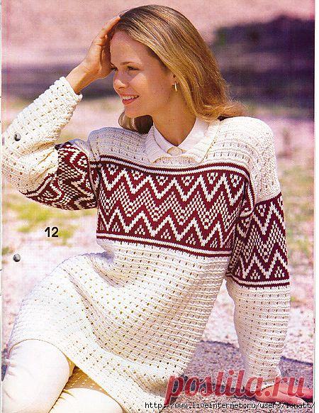 Спицы. Пуловер с жаккардовой полосой