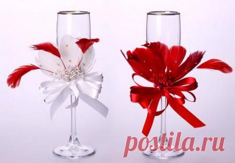 УКРАШЕНИЕ СВАДЕБНЫХ БОКАЛОВ ДЛЯ ШАМПАНСКОГО. Украшение бокалов своими руками. Пошаговые фото