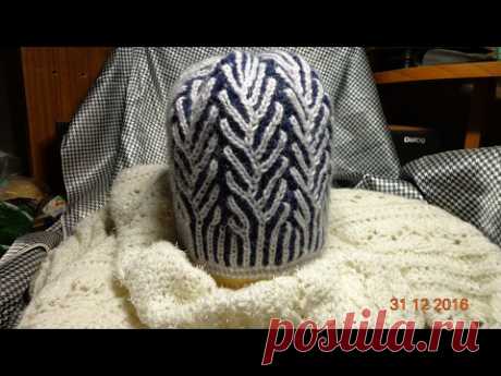 Синяя шапка бриошьЧасть 1/Brioche Stitch // Women's hats knitting