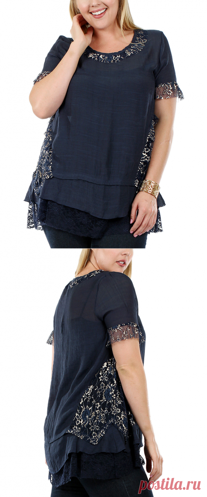 Lily Blue Lace-Trim Tunic - Plus | zulily