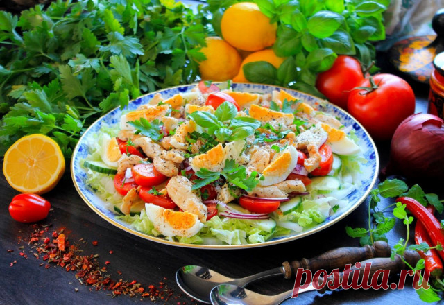 Салат пекинская капуста куриная грудка огурец яйцо помидоры рецепт фото пошагово и видео - 1000.menu
